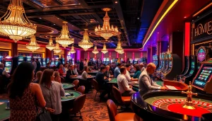 คาสิโนที่มีนักเดิมพันเล่นเกมต่างๆ พร้อมบรรยากาศที่มีชีวิตชีวา