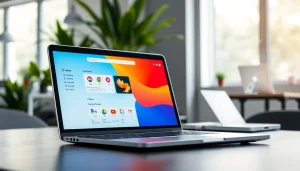 Experience seamless productivity with 谷歌邮箱 on a sleek laptop in an inviting office setting.