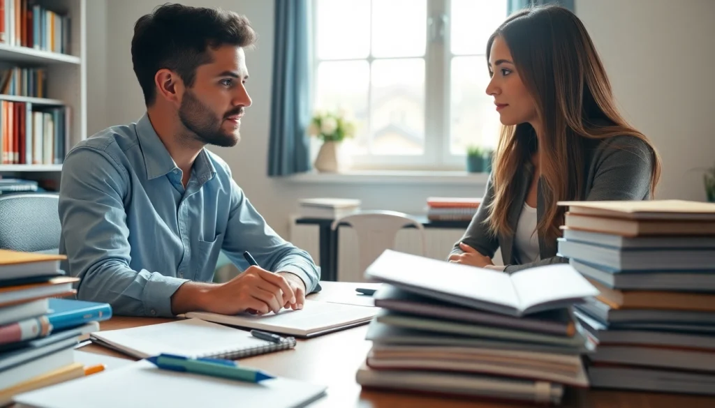 Îndrumare academică la https://lucrari-licenta.net, profesor și student concentrându-se asupra lucrării.