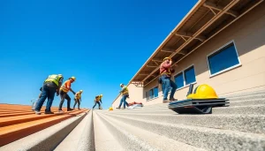 Expert roofers providing commercial roofing services with safety and precision.