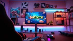 Jentoto yang menarik dengan kursi gaming dan aksesori dalam suasana penuh semangat.