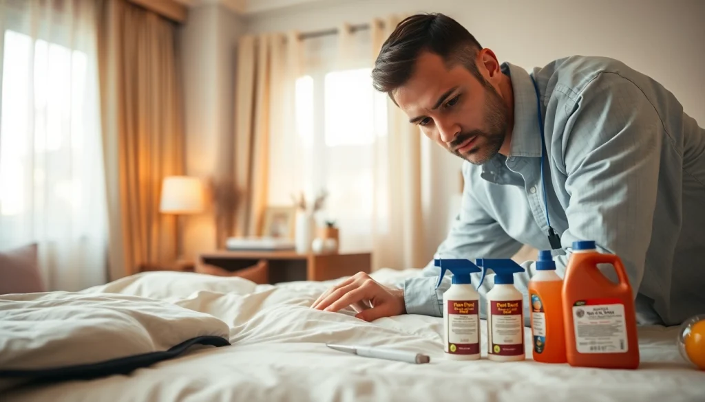 Inspecting bedbugs with https://affordablebedbugexterminators.com' expert pest technician in cozy environment.