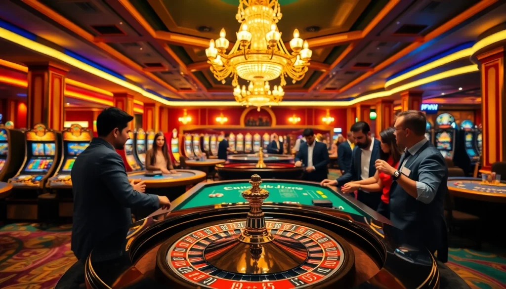 Mengamati permainan kasinojitu yang meriah di meja roulette dengan pemain antusias.