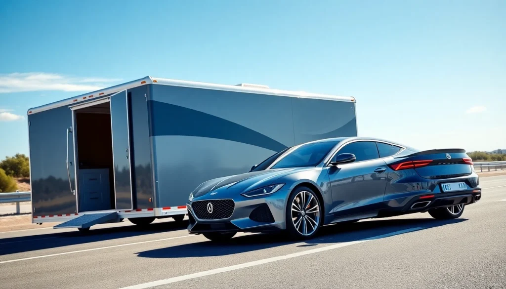 Secure enclosed auto transport showcasing a luxury vehicle in a modern trailer, emphasizing safety and style.