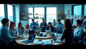 Thephoenixnewspaper team actively collaborates in a modern newsroom space.