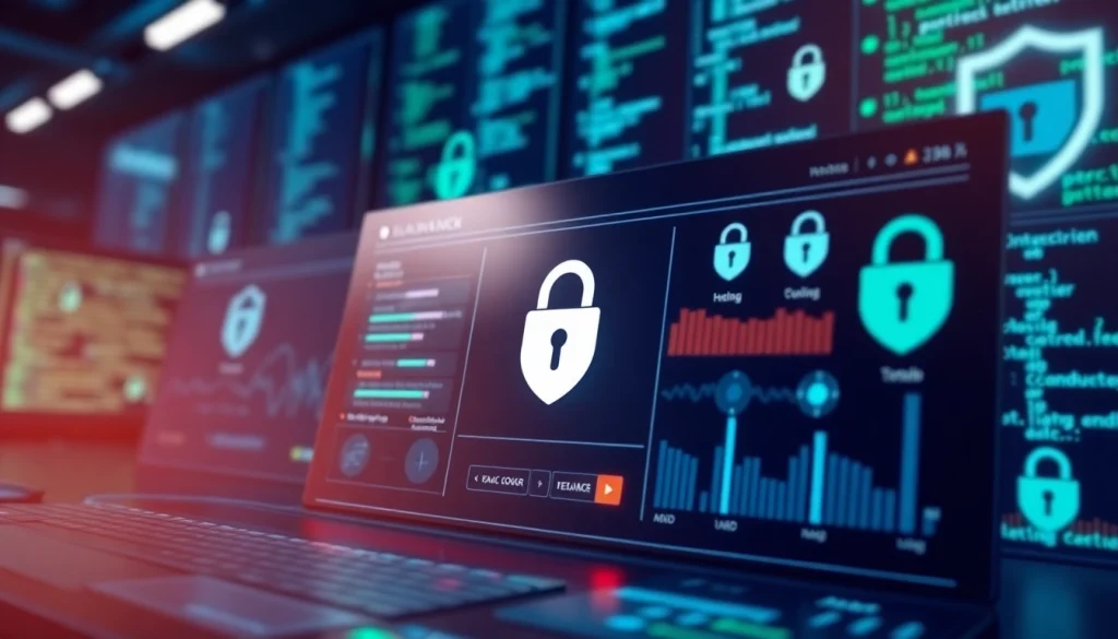 Visual representation of 火绒安全 showcasing a modern cybersecurity dashboard with security icons and a tech atmosphere.