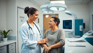 Behandeling bij https://tweestedenziekenhuis.nl met zorgzame verpleegkundige en patiënt in vriendelijke omgeving.