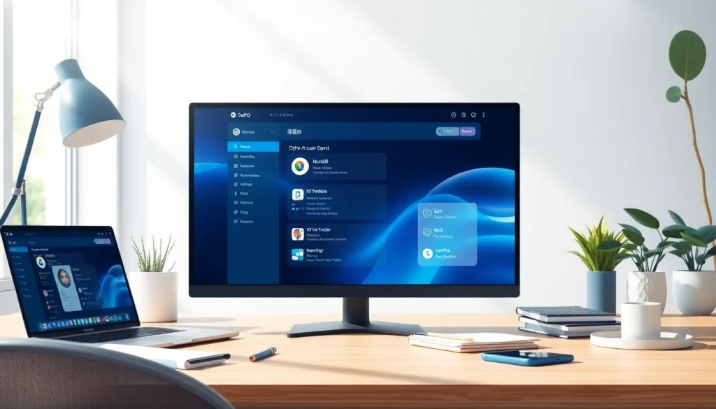 Engaging view of the 爱思助手 app interface in a modern workspace setting.