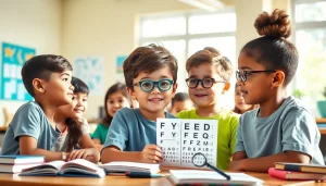 Children engaged in Our Children's Vision activities in a lively classroom setting.