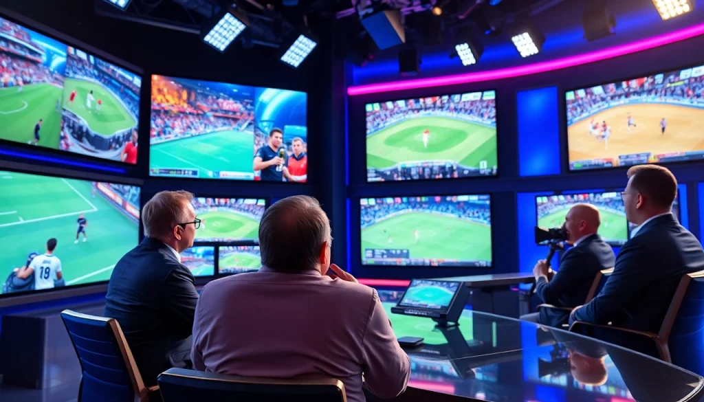 스포츠중계를 위한 활기찬 스튜디오와 해설자들의 모습