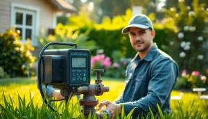 Engaging backflow testing wake forest nc process demonstrated by a professional plumber in a serene backyard.