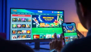 TV88 online gaming platform interface displaying vibrant casino games and sports betting options.