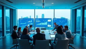 Business professionals engaging with Logo ERP software in a modern office setting.