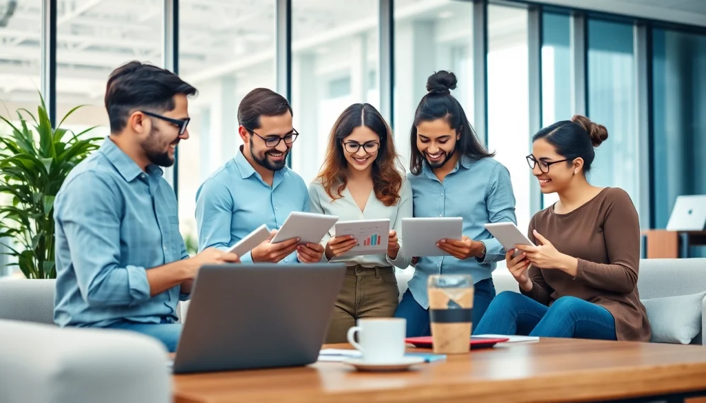 Team brainstorming together in a professional Agency setting to ignite creativity.