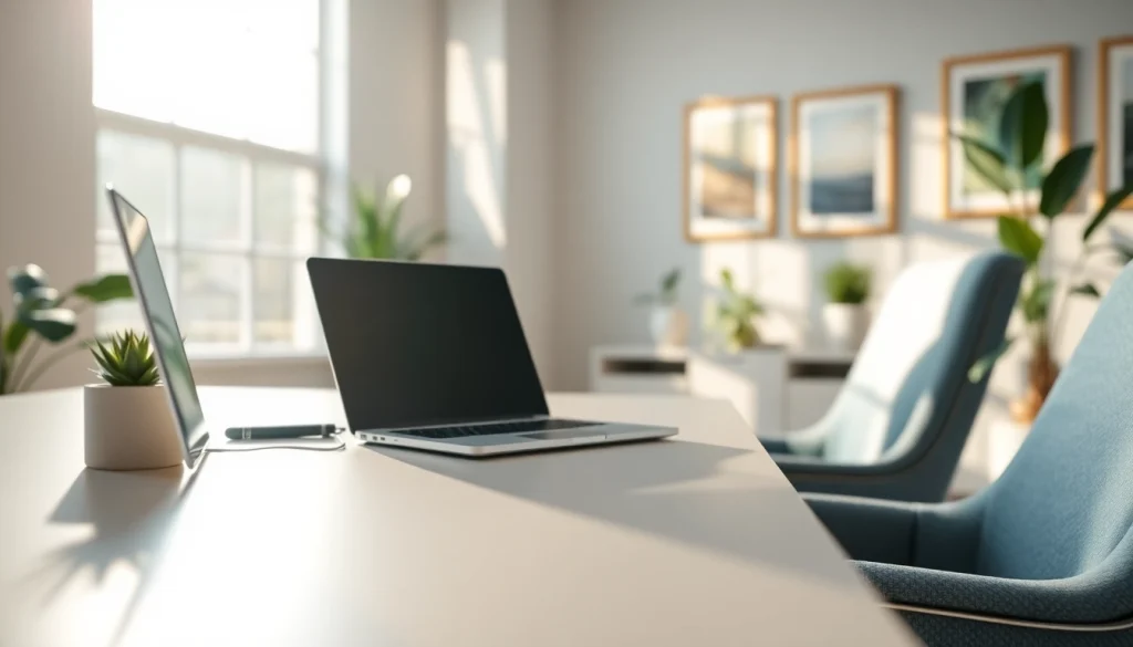 AI Therapist offering support in a calming office setting with natural light and inviting décor.