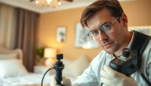 Inspecting for bed bugs at affordablebedbugexterminators.com with a professional pest control technician.