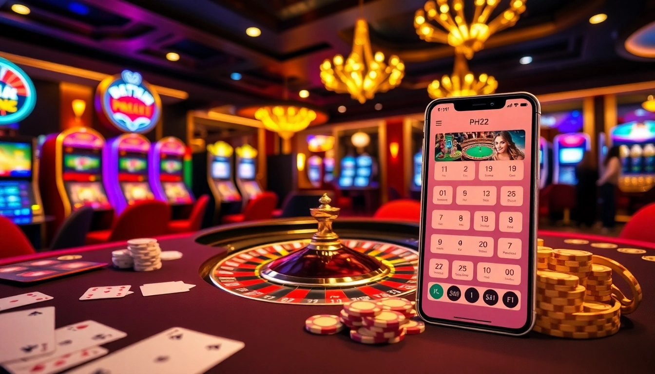 Experience excitement at PH22 with vibrant casino games and mobile app visuals.