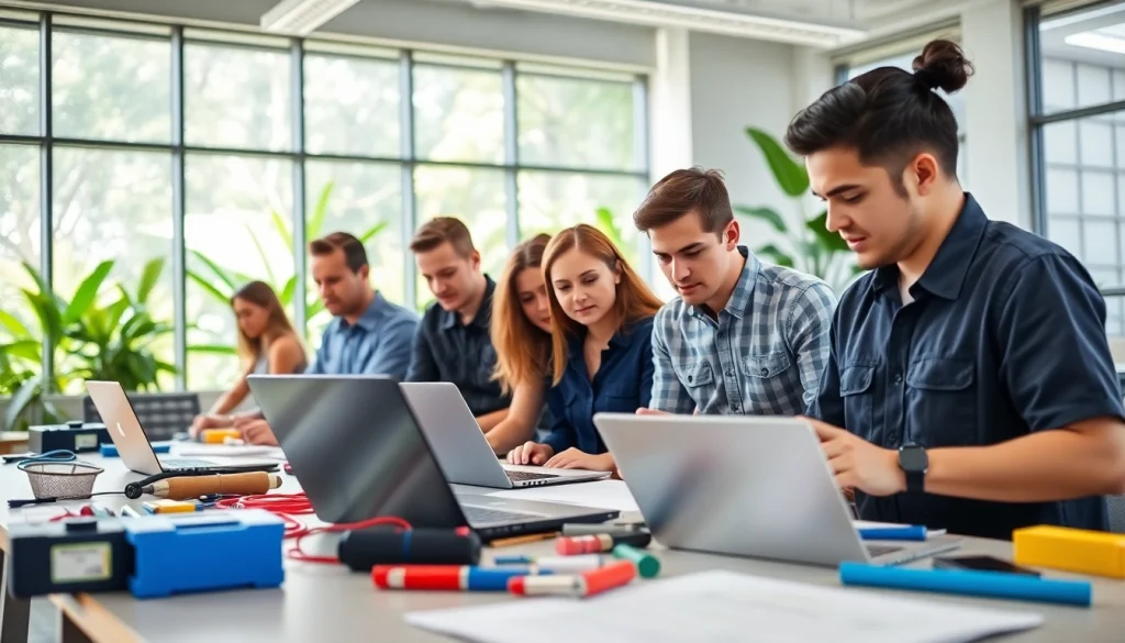 Engaged students learning at trade schools in Hawaii with vibrant surroundings and practical tools.