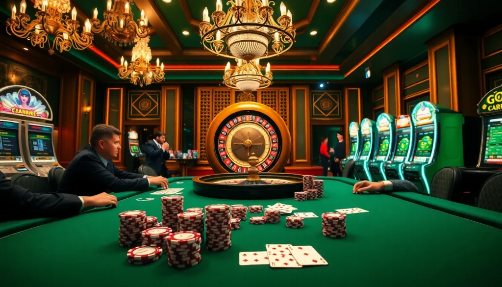 Players enjoying a thrilling gaming experience at Go8 casino with poker and roulette tables.