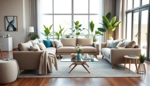 Δημιουργία μοντερνα επιπλα σαλονιού σε άνετη και κομψή διάταξη με φυσικό φωτισμό.