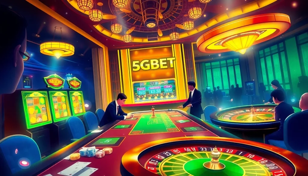Experience thrilling gaming at 5GBET with lively poker tables and radiant slot machines.