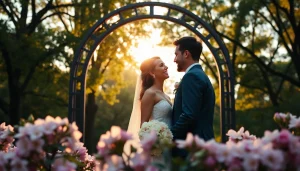 Chicago wedding photographer captures a joyful couple in an enchanting outdoor setting.