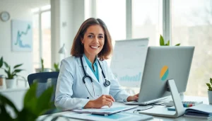 Assessing healthspan metrics in a modern clinic environment with wellness expert measuring vital data.