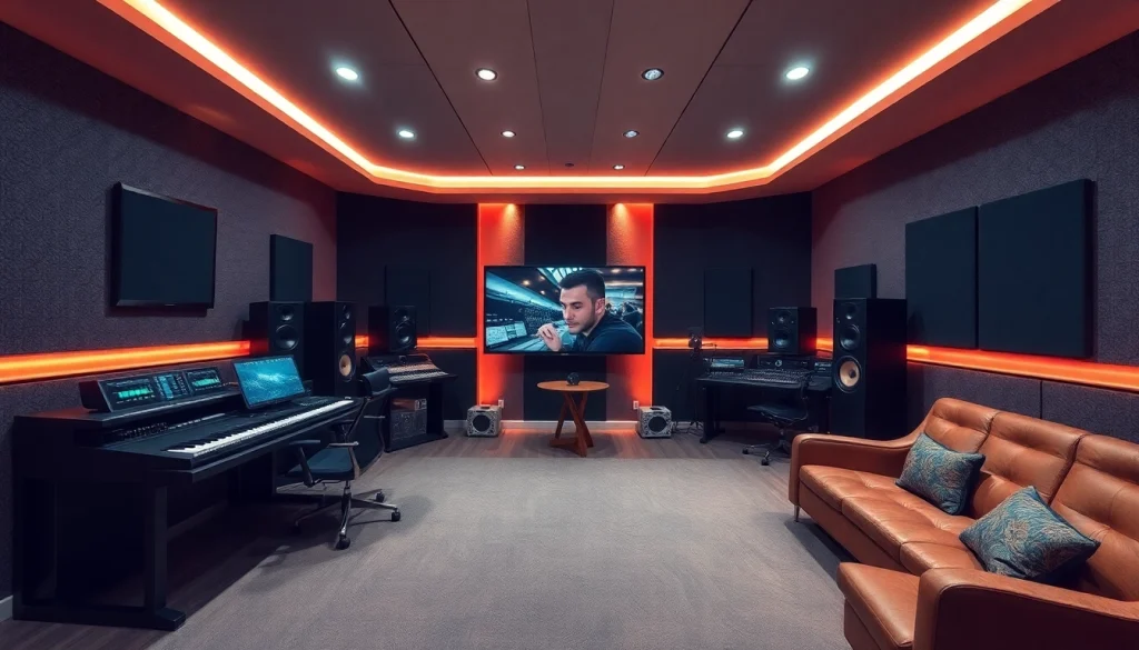 Студия звукозаписи с современным оборудованием для качественной записи и сведения аудио.