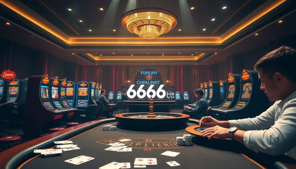 Experience the thrill of 6666bet with vibrant casino action at stylish poker tables and exciting slot machines.
