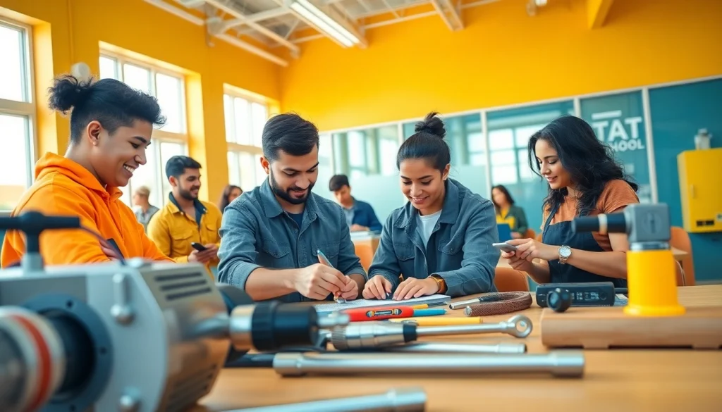 Training at trade schools in southern California showcases diverse students collaborating in a vibrant classroom.