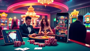 Experience the thrill of GACAM888's vibrant online casino with glowing slots and live poker action.