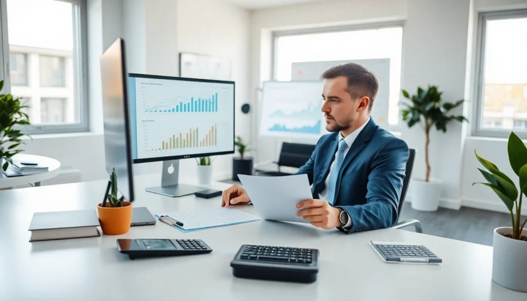 Professional accountant managing an Smsf in a modern office.