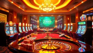 Engage with high-stakes gaming action at https://ok365a.biz/, showcasing vibrant slot machines and casino tables.