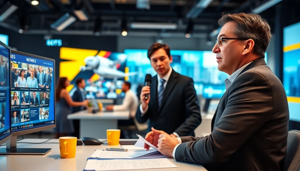 Capture live news updates at https://news-parade.com.ua featuring a busy newsroom with journalists at work.