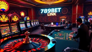 Experience the thrill of winning at 789BET LINK with luxurious casino scenes and vibrant games.