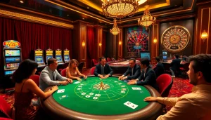 Experience the excitement of vn88 at a vibrant casino with poker tables and slot machines.