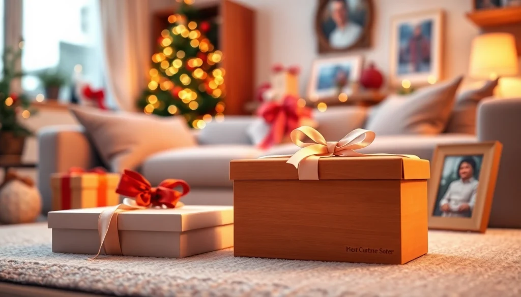 Showcase personalized gifts at https://trevia.com in a cozy, decorated setting.