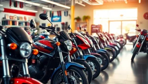 Check out these stunning used motorcycles for sale in a vibrant dealership setting.