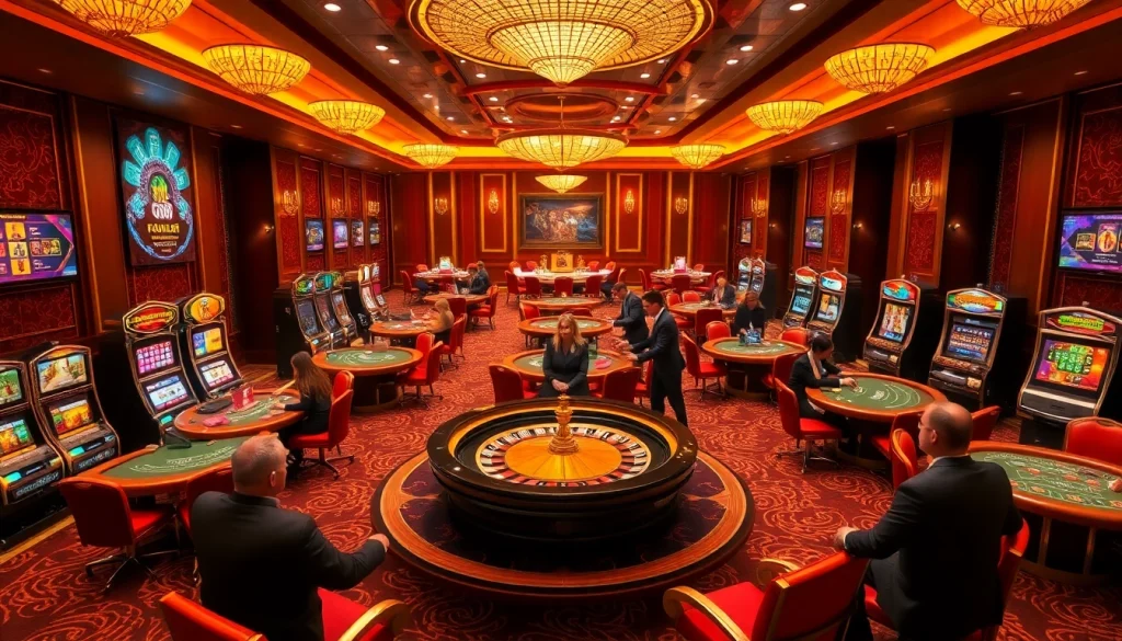 Exciting digital casino environment featuring GG88 gaming tables and vibrant slot machines.