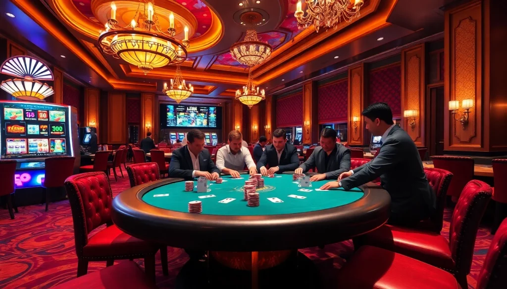 Experience the excitement of a C168 casino interior with vibrant poker action and luxurious decor.