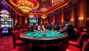 Experience the excitement of a C168 casino interior with vibrant poker action and luxurious decor.