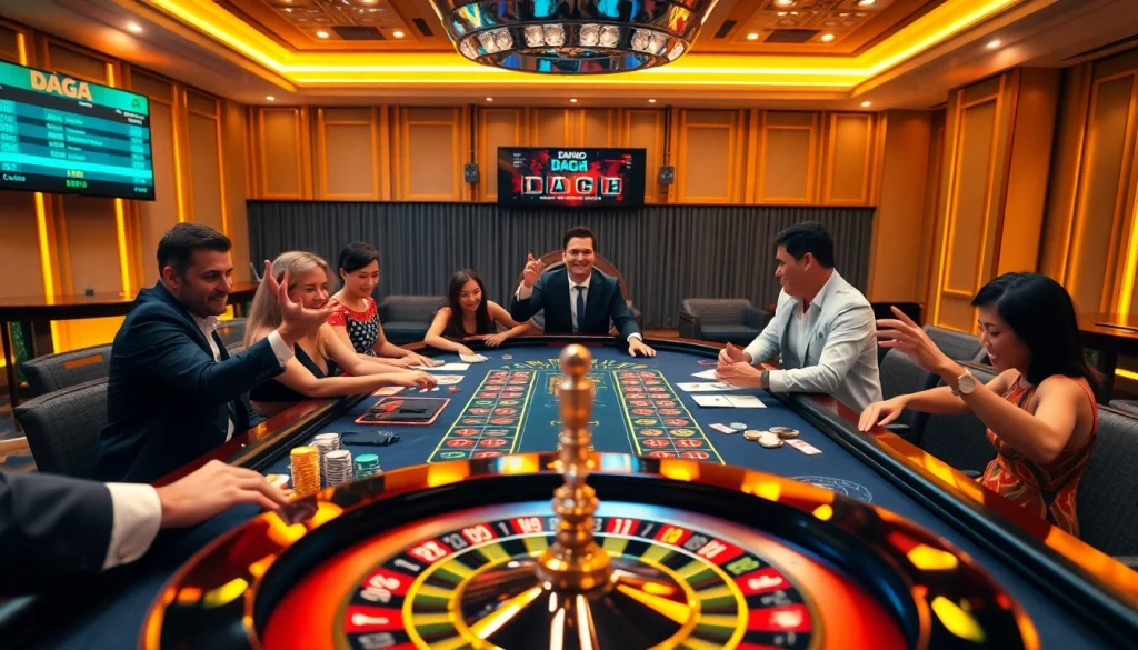 DAGA betting table featuring colorful chips and exciting gameplay in a luxurious casino atmosphere.