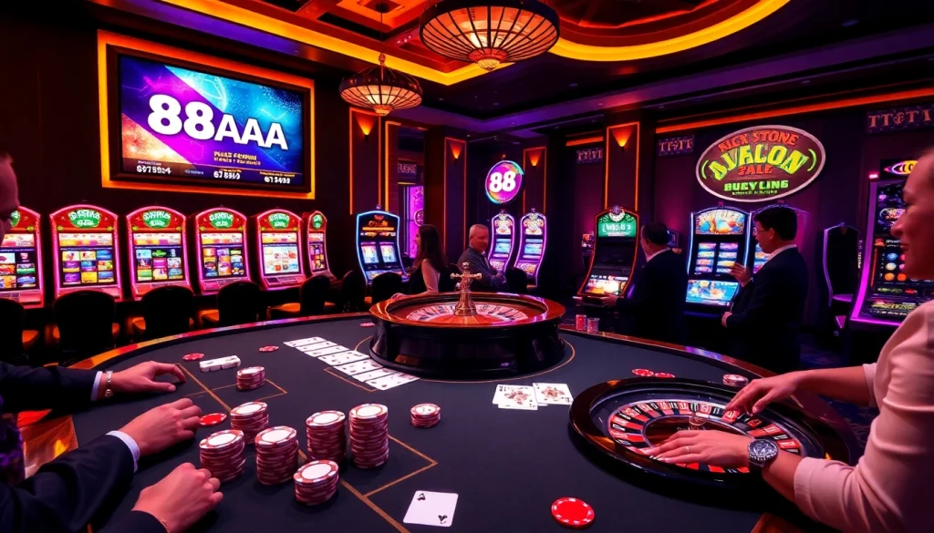 The excitement of betting at https://88aaa.fit/ that captures vibrant casino elements like roulette and poker.