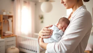Emphasizing the importance of Maternal mental health, a caring mother embraces her newborn in a cozy nursery setting.