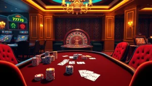 Exciting gameplay at 777g casino featuring poker chips and cards on a luxurious table.