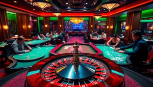 Players enjoying a thrilling game at the s8 club casino, highlighting poker tables and vibrant atmosphere.