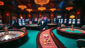 Engaging scene of an upscale gaming environment showcasing the Top 10 Nhà Cái Uy Tín with vibrant casino elements.