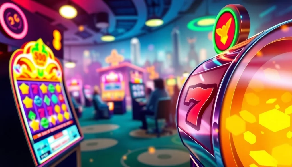 Petani toto memainkan slot online dengan simbol menggiurkan dan latar belakang digital cerah.