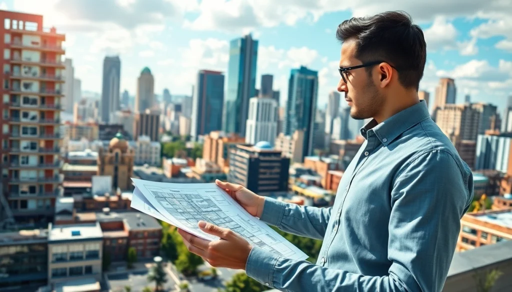 Analyze land use with https://2020group.co.za featuring a town planner in an urban setting.