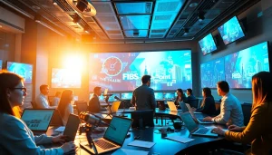 Newsroom at pulsetimes.ae, showcasing dynamic journalists and modern technology in Dubai.